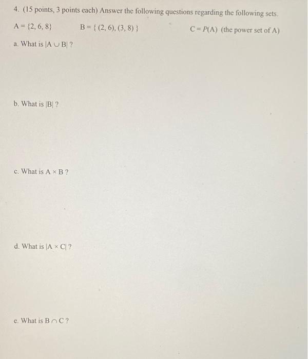 Solved 4. (15 points, 3 points each) Answer the following | Chegg.com