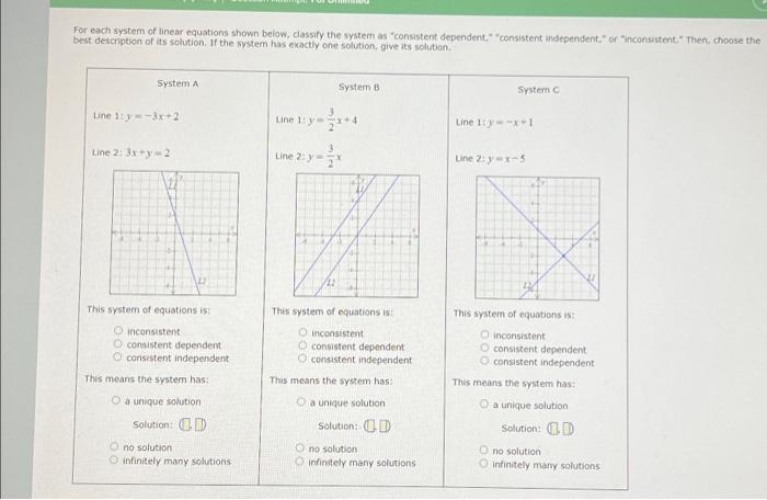 Solved For each system of linear equations shown below, | Chegg.com