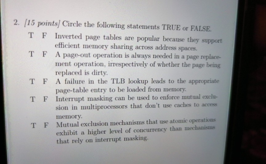 Solved 2. (15 Points) Circle The Following Statements TRUE | Chegg.com