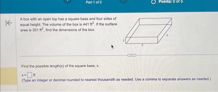 Solved A box with an open top has a square base and four | Chegg.com