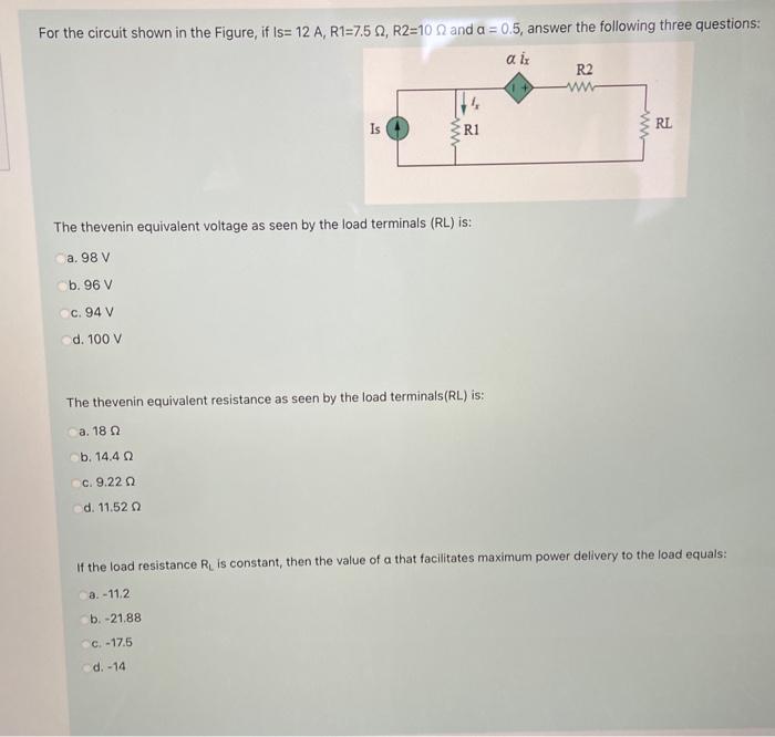 Solved For the circuit shown in the Figure, if Is= 12 A, | Chegg.com