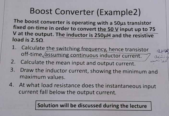 Solved Boost Converter (Example2) The boost converter is | Chegg.com