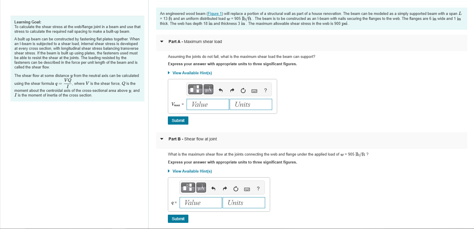 Solved Learning Goal: To calculate the shear stress at the | Chegg.com