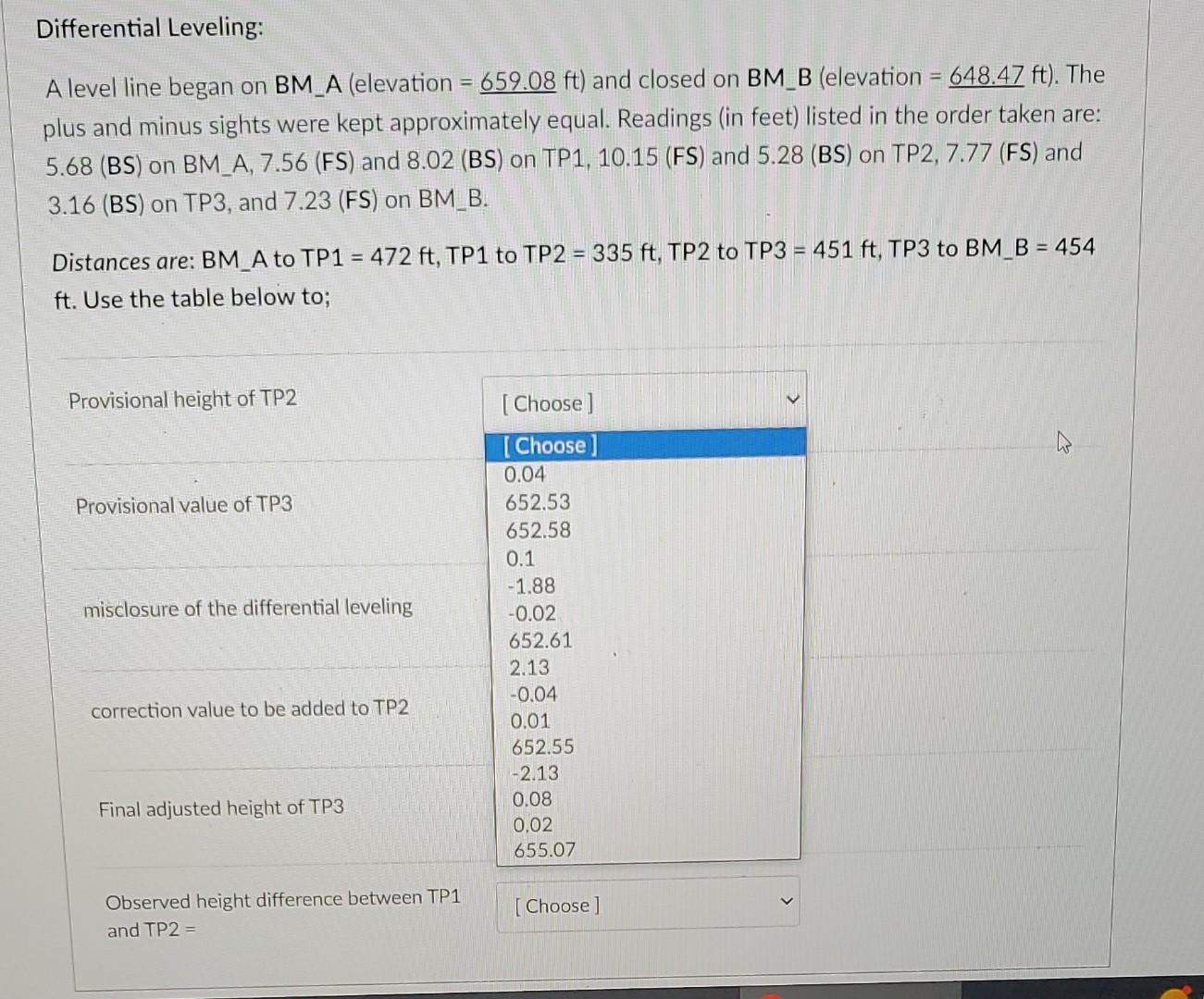 Solved Differential Leveling: A level line began on BM_A | Chegg.com