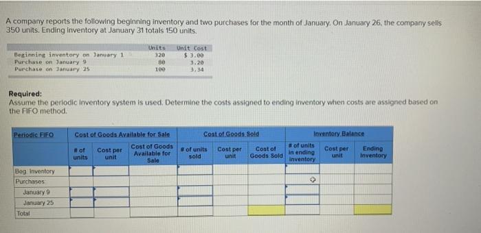 Solved A company reports the following beginning inventory | Chegg.com
