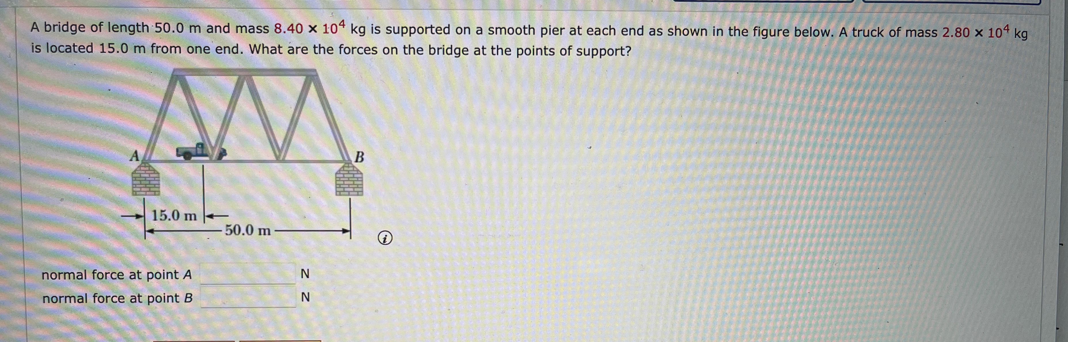 Solved A bridge of length 50.0m ﻿and mass 8.40×104kg ﻿is | Chegg.com
