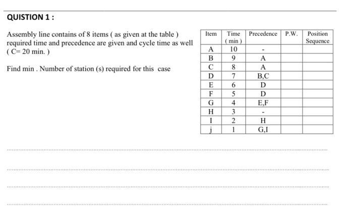 Solved QUISTION 1: Assembly line contains of 8 items (as | Chegg.com