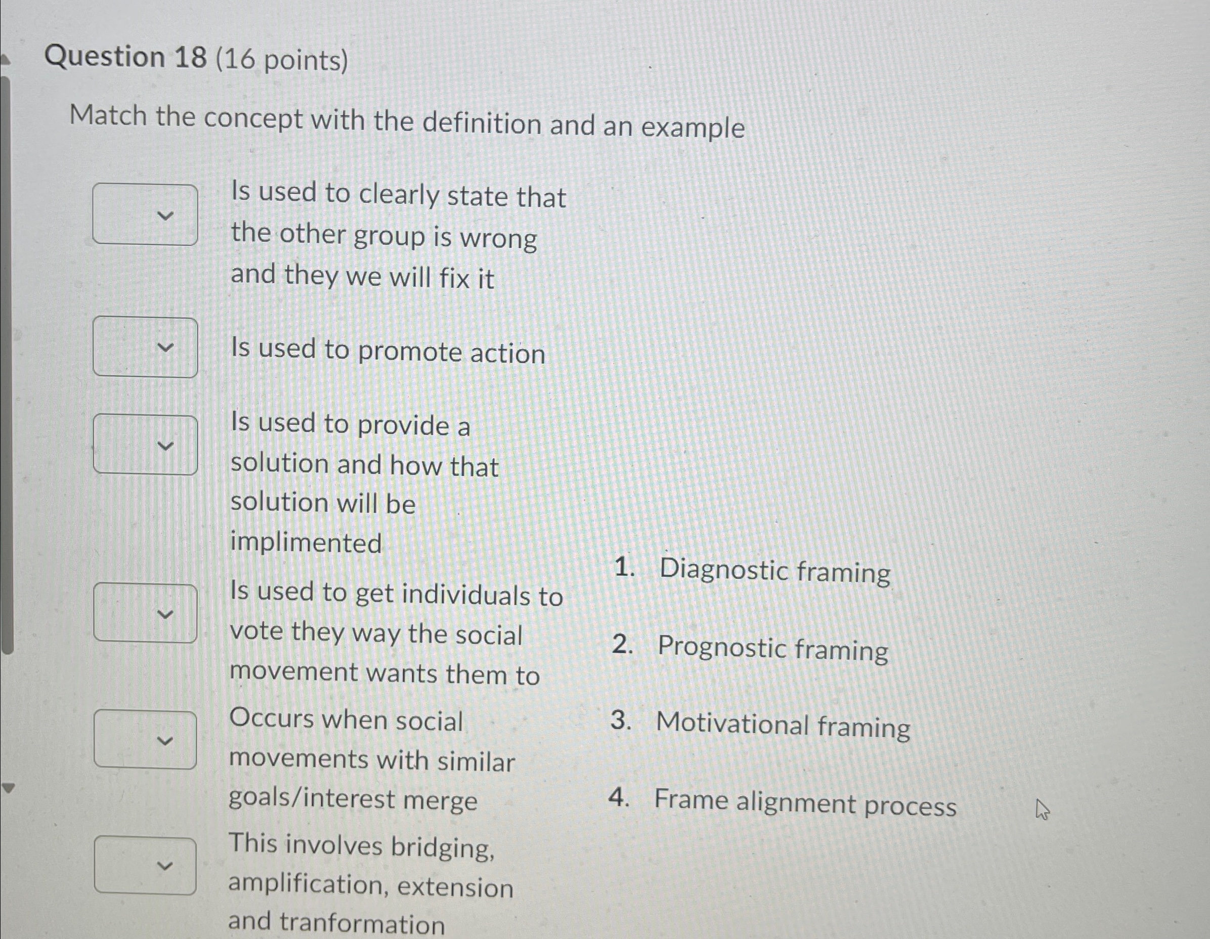 Solved Question 18 (16 ﻿points)Match the concept with the | Chegg.com