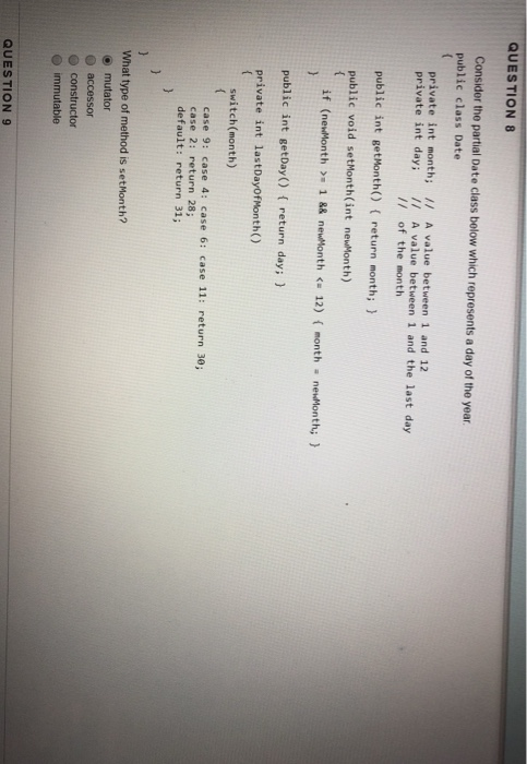 Solved QUESTION 8 Consider the partial Date class below | Chegg.com