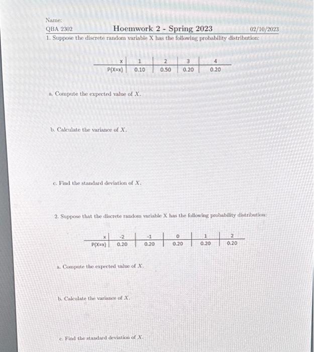 Solved 1 Suppose The Discrete Random Variable X Has The