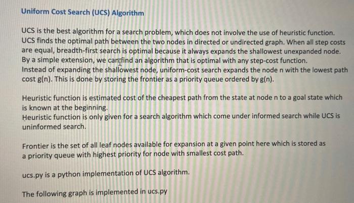 UCS is the best algorithm for a search problem, which | Chegg.com