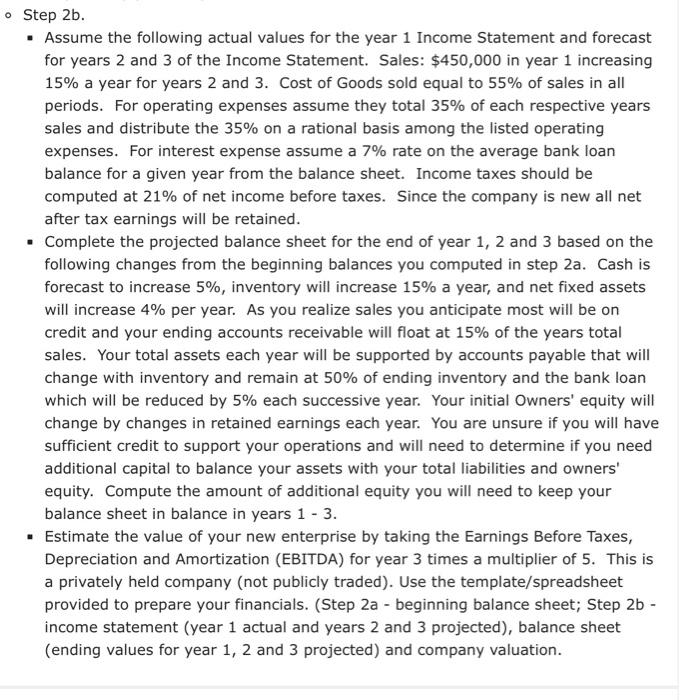 Fill out the balance sheet according to step 2b using | Chegg.com