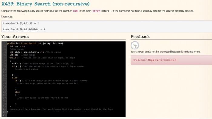 Solved X439: Binary Search (non-recursive) Complete the | Chegg.com