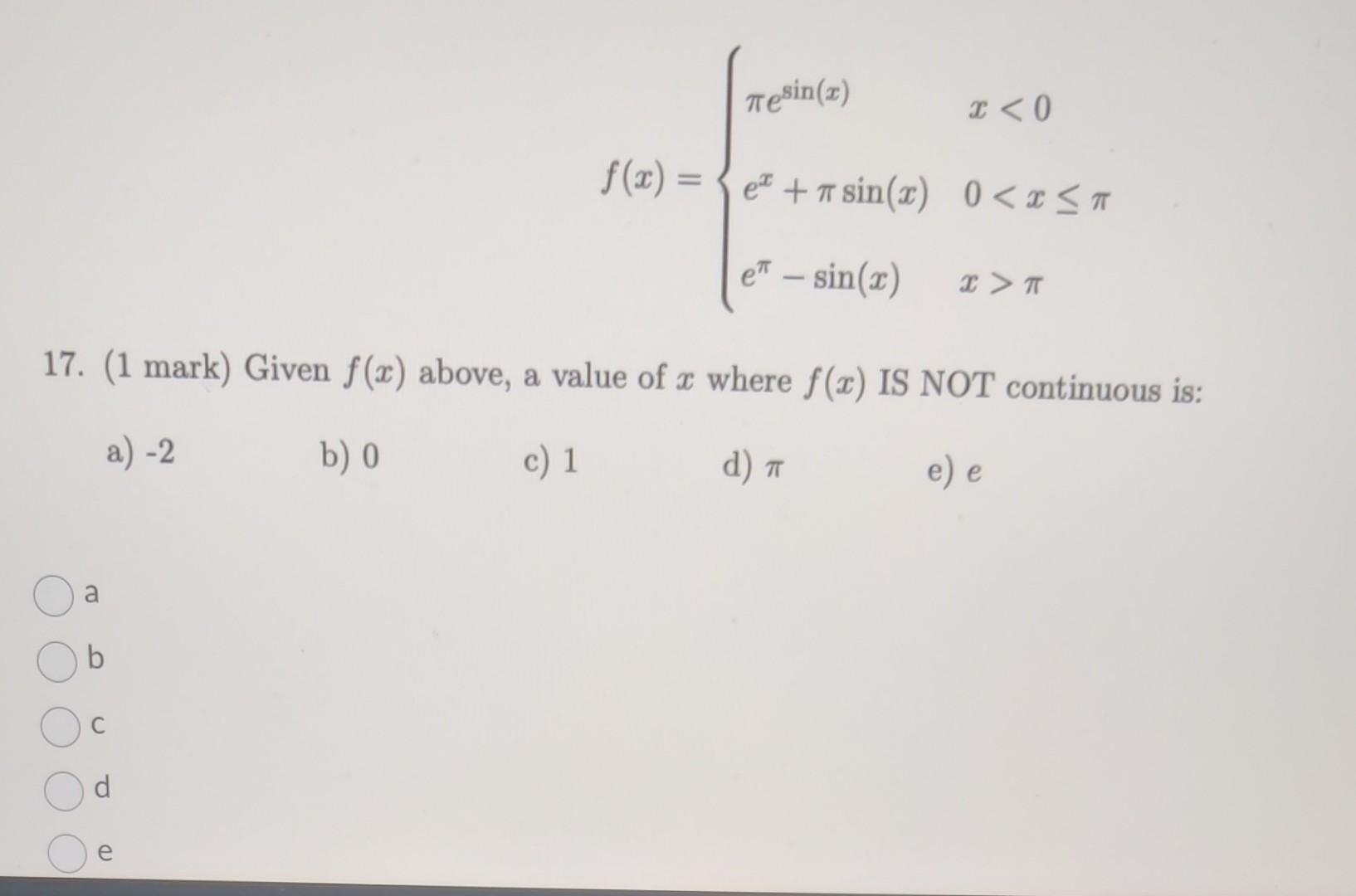 Solved F X ⎩⎨⎧πesin X Ex πsin X Eπ−sin X X