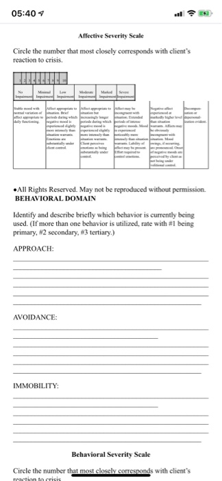 05:40 4 Affective Severity Scale Circle the number | Chegg.com