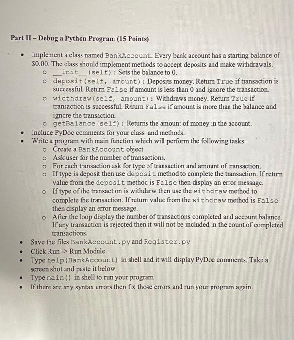 Solved Part II -Debug a Python Program (15 Points) o : • | Chegg.com