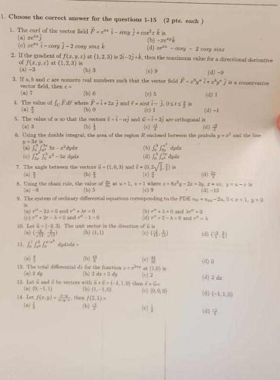 Solved 1. Choose the correct answer for the questions 1-15 | Chegg.com