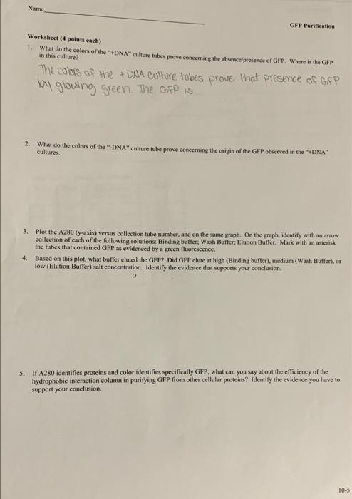 Name GFP Purification Worksheet (4 points cach) 1. | Chegg.com