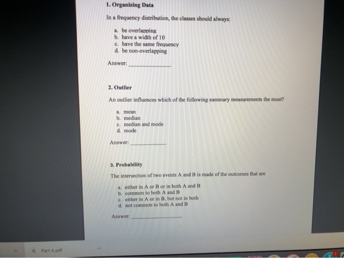Solved 1. Organizing Data In a frequency distribution, the | Chegg.com