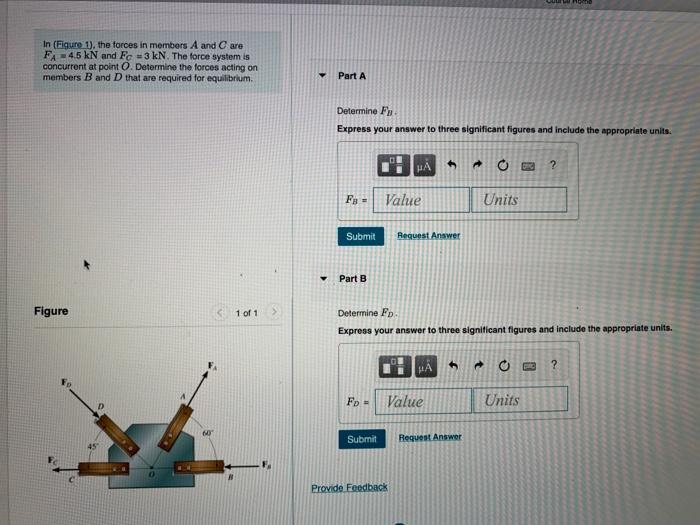 Solved In (Figure 1). The Forces In Members A And Care FA 45 | Chegg.com