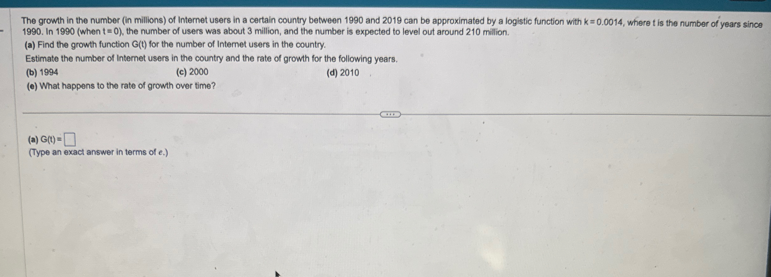 Solved The growth in the number (in millions) ﻿of Internet | Chegg.com