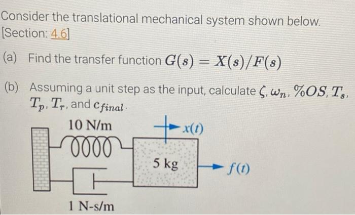 Solved Consider The Translational Mechanical System Shown | Chegg.com