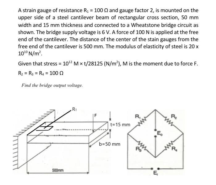 Solved A strain gauge of resistance R1=100Ω and gauge factor | Chegg.com