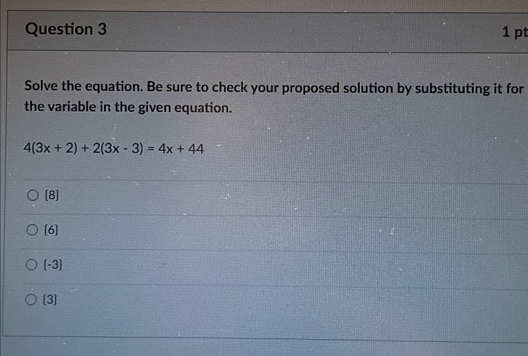 Solved Question 3Solve the equation. Be sure to check your | Chegg.com