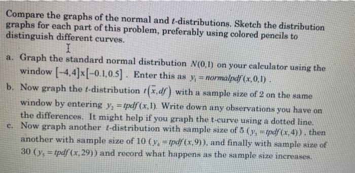 Solved Compare the graphs of the normal and t-distributions. | Chegg.com