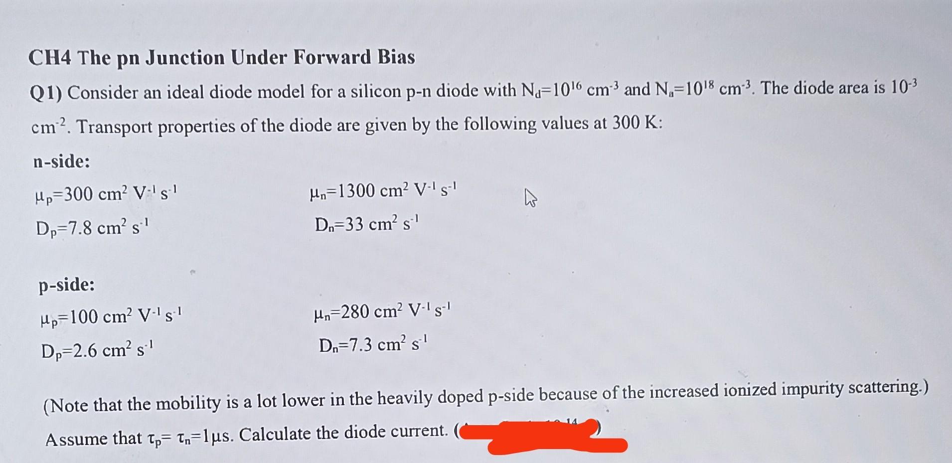 Solved CH4 The pn Junction Under Forward Bias Q1) Consider | Chegg.com