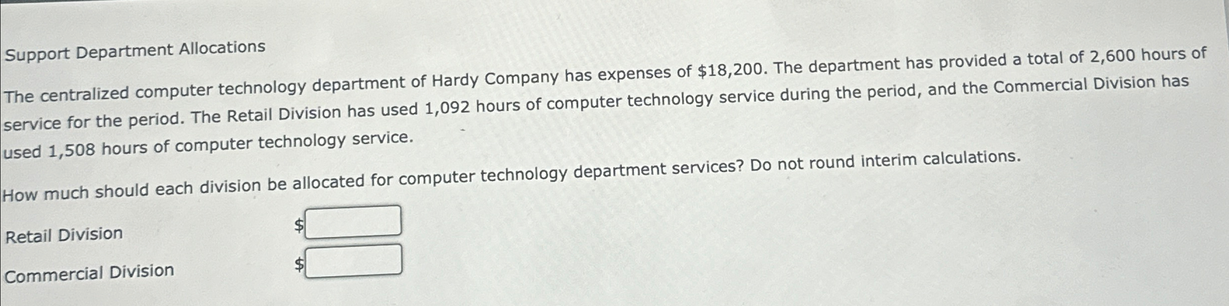 Solved Support Department AllocationsThe centralized | Chegg.com