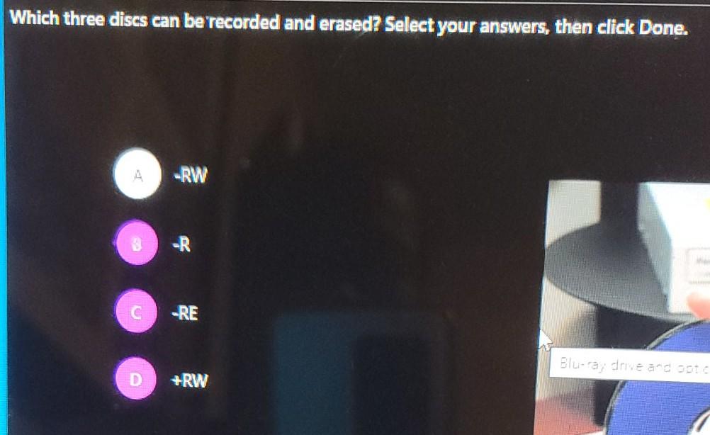 Solved Which three discs can be recorded and erased? Select