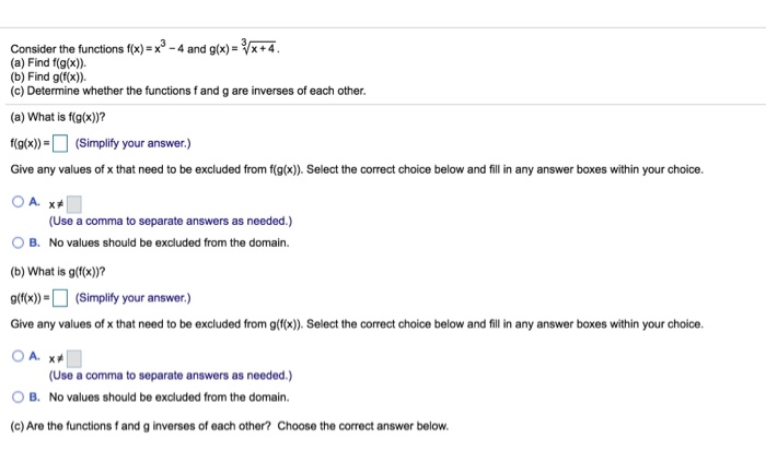 Solved Consider the functions f(x) = x2 - 4 and g(x) = x+4. | Chegg.com