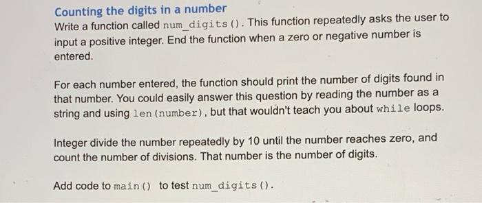 Solved Counting the digits in a number Write a function | Chegg.com