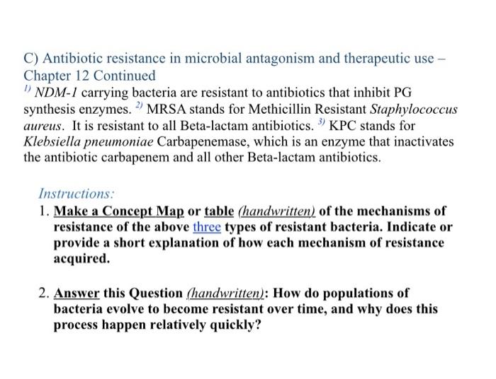 Solved C) Antibiotic resistance in microbial antagonism and