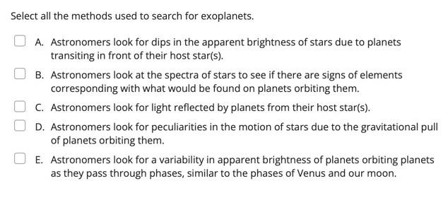 Solved Select All The Methods Used To Search For Exoplanets. | Chegg.com