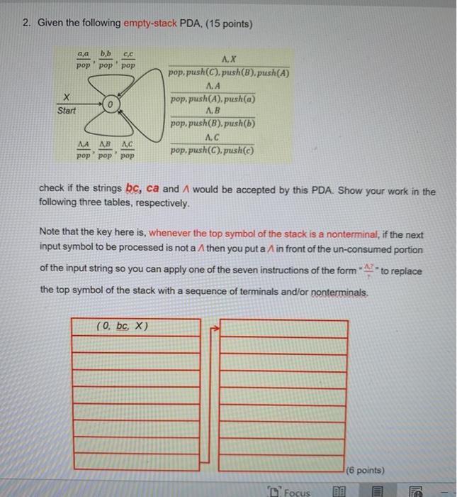 Solved 2. Given the following empty-stack PDA. (15 points) | Chegg.com