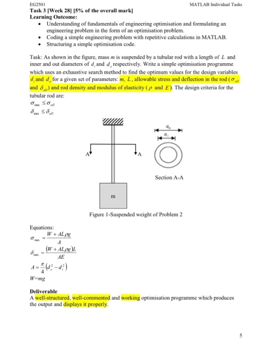 EG2501 MATLAB Individual Tasks Task 3 Week 281 15% of | Chegg.com