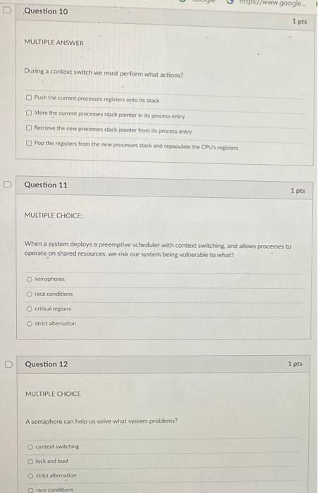 Solved G @ TD//www.google Question 10 1 pts MULTIPLE ANSWER | Chegg.com