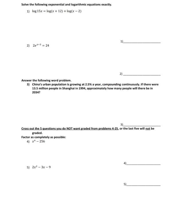 7.3 exponential and logarithmic problem solving practice answers