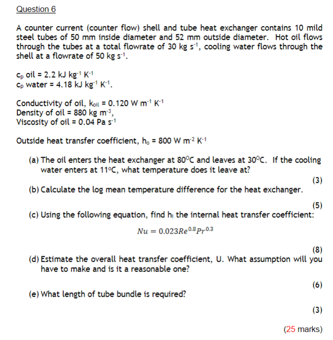 Solved A counter current (counter flow) ﻿shell and tube heat | Chegg.com