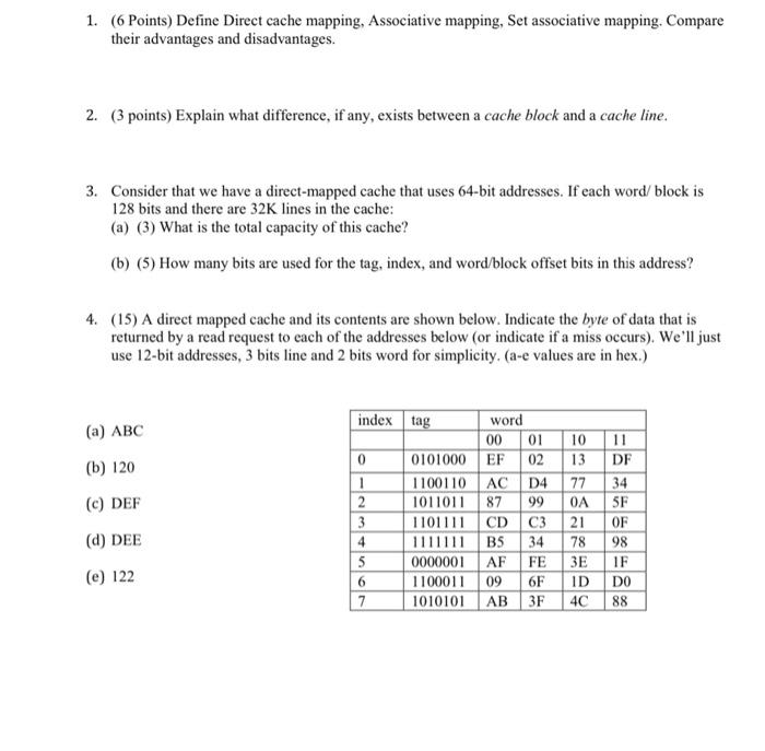 Solved 6. (10) A small fully associative cache and its | Chegg.com