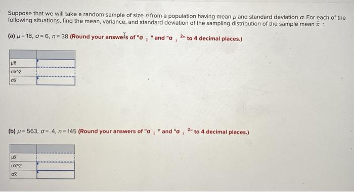 Solved Suppose that we will take a random sample of size n | Chegg.com