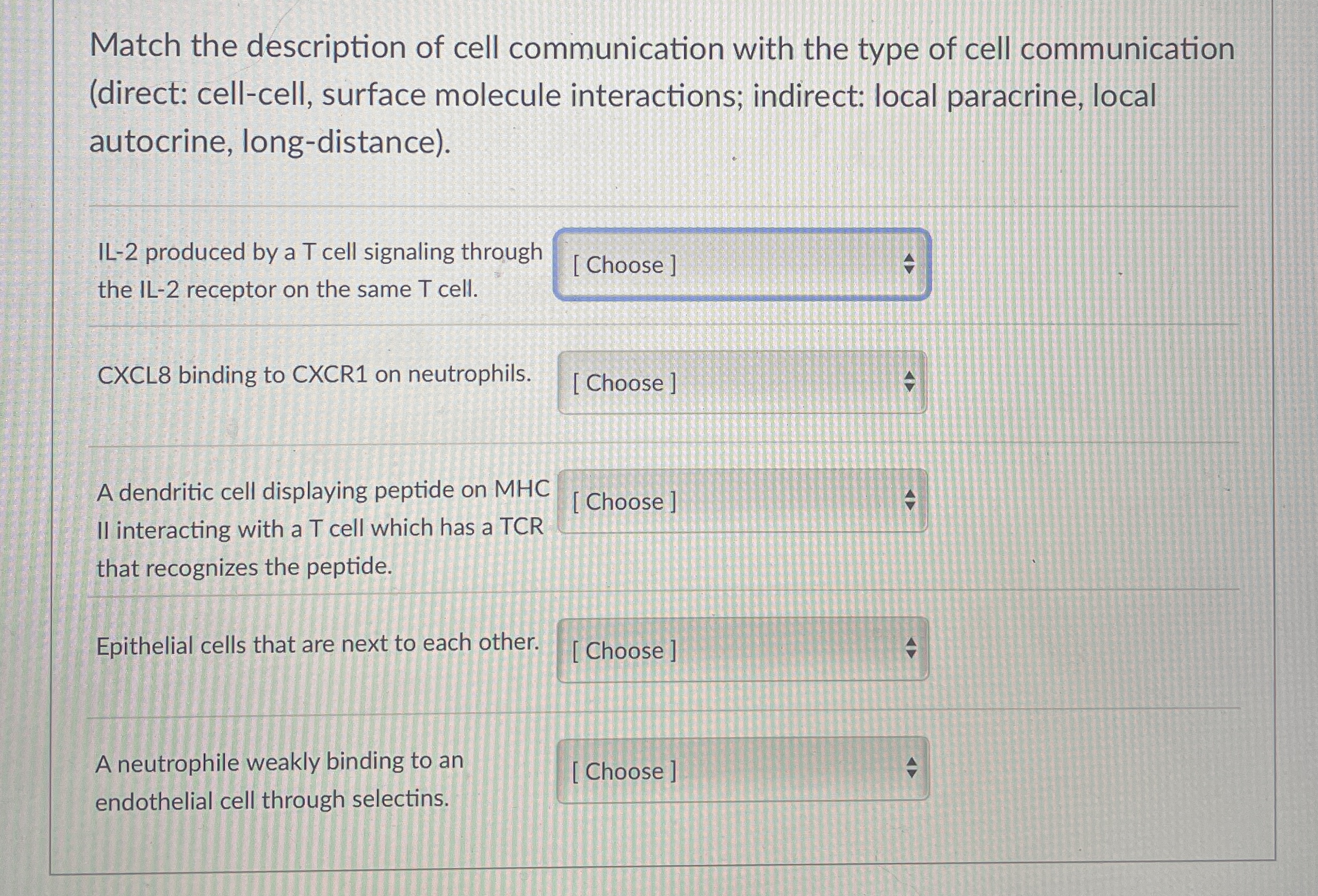 Solved Match the description of cell communication with the