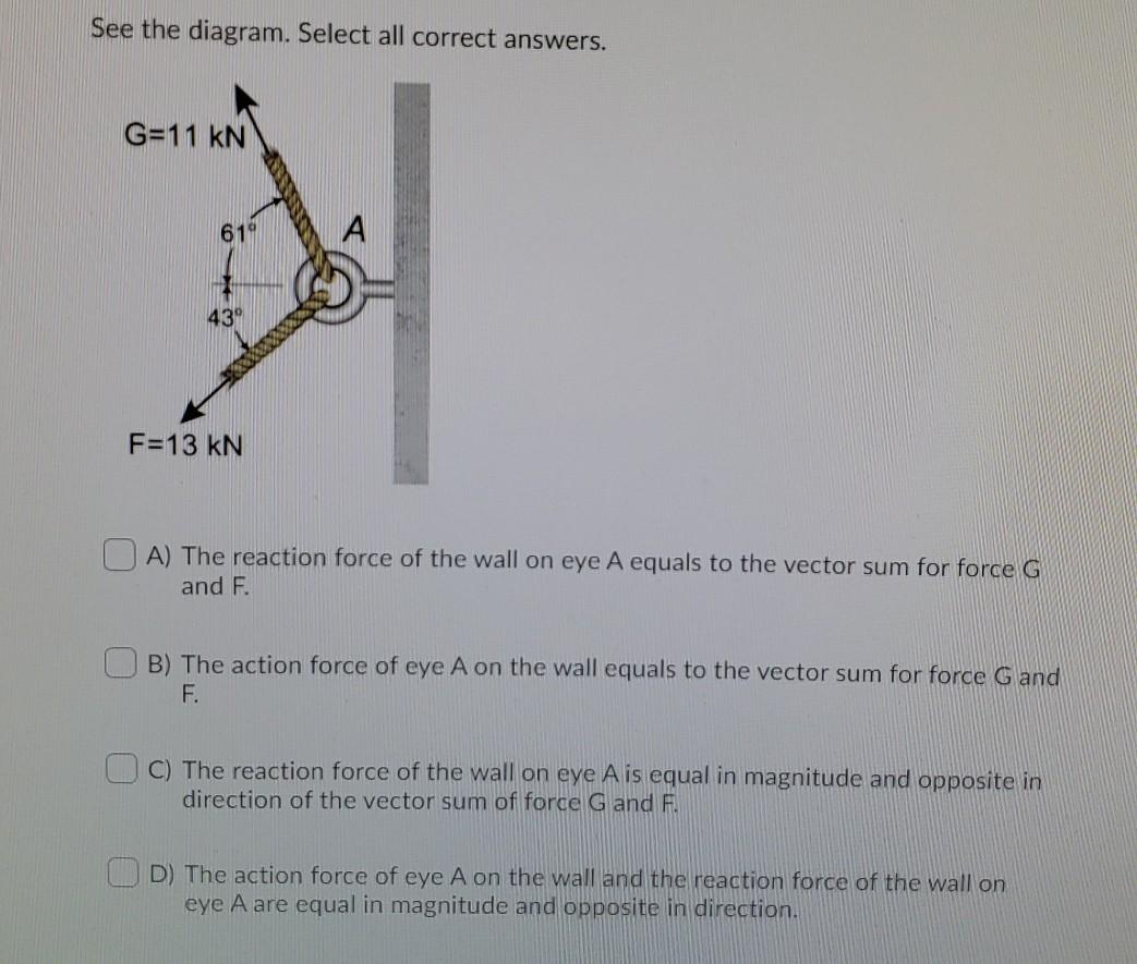 Solved See the diagram. Select all correct answers. G 11 kN