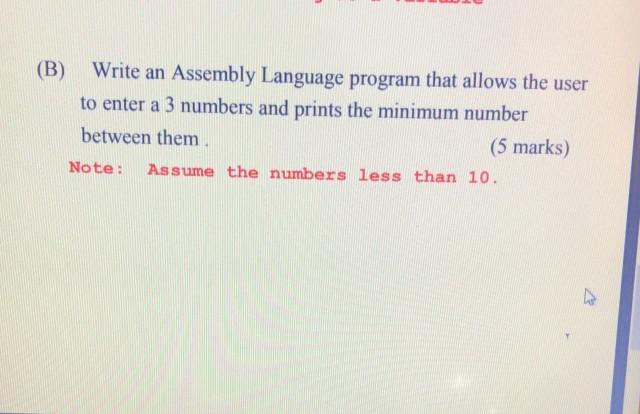 Solved (B) Write an Assembly Language program that allows | Chegg.com