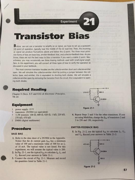 Solved Experiment 21 Transistor Bias Before efore we can use