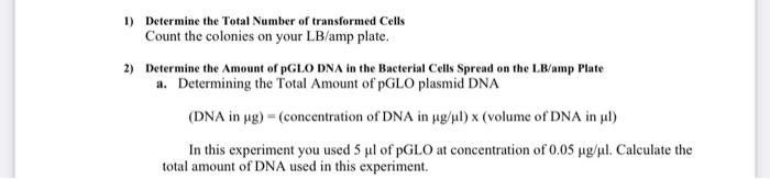 b. Calculate the transformation efficiency using the | Chegg.com