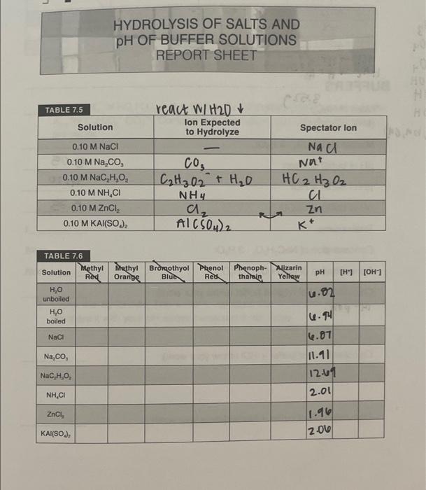 HYDROLYSIS OF SALTS AND PH OF BUFFER SOLUTIONS REPORT