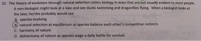 Solved 32. The theory of evolution through natural selection | Chegg.com